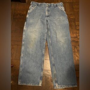 Carhartt B137straight Jeans Men 38x32 Blue Relaxed Fit Carpenters Denim Workwear